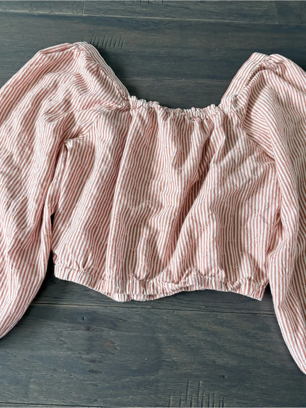 Madewell Red and White Striped Puff-Sleeve Button-Front Crop Top